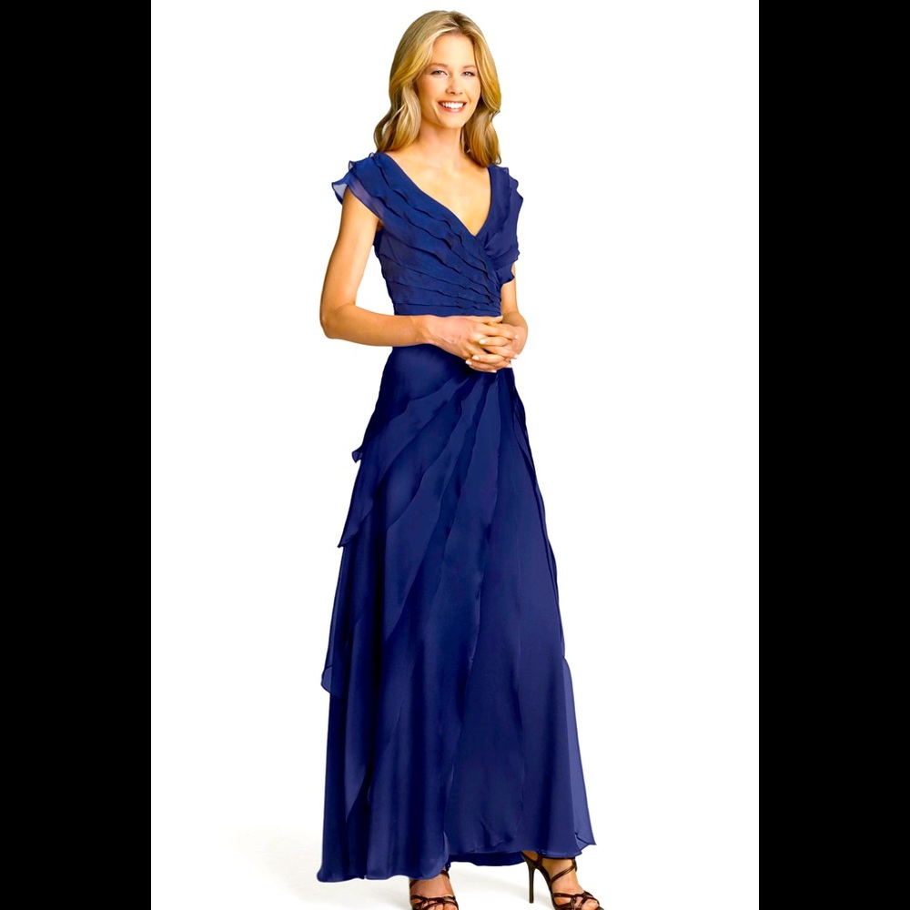 TADASHI SHOJI Silk Tiered Gown- midnight blue/Navy